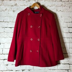 AK Anne Klein red wool blend pea coat XL